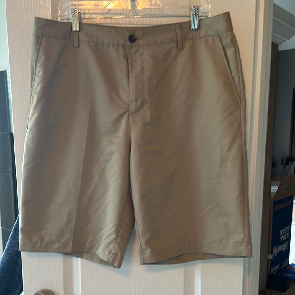 adidas Tan Flat Front Shorts Lightweight Comfort